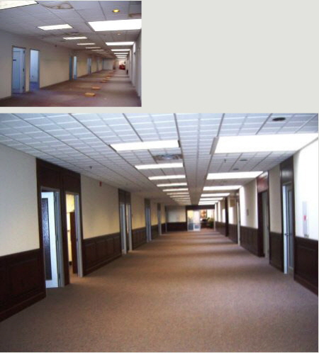 Zydus Renovation Before and After: Main Hallway to Offices and Conference Rooms